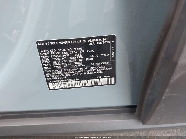 Продажа на аукционе авто 2025 Volkswagen Id.4 Awd Pro S, vin: 1V2WSPE85SC003584, номер лота: 45016669