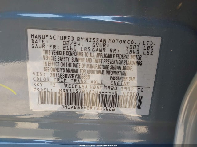 Продажа на аукционе авто 2024 Nissan Sentra Sr Xtronic Cvt, vin: 3N1AB8DV2RY306688, номер лота: 45016682