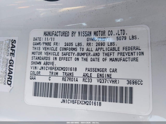 Aukcja sprzedaży 2012 Infiniti G37, vin: JN1CV6FEXCM201618, numer aukcji: 45016692