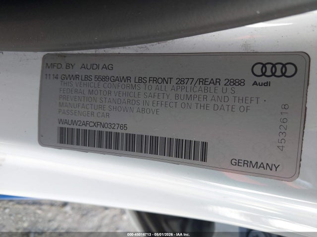 Aukcja sprzedaży 2015 Audi S7 4.0t, vin: WAUW2AFCXFN032765, numer aukcji: 45016713
