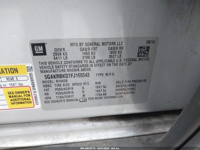 Buick Enclave Leather 2015 5GAKRBKD7FJ165543 Image 9