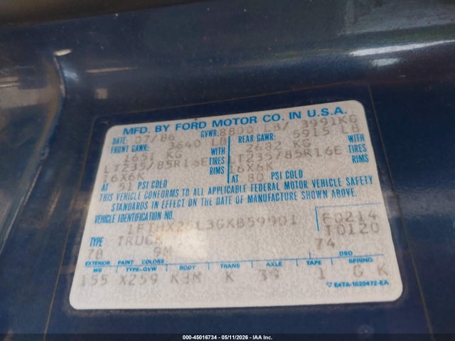 Aukcja sprzedaży 1986 Ford F250, vin: 1FTHX25L3GKB59901, numer aukcji: 45016734