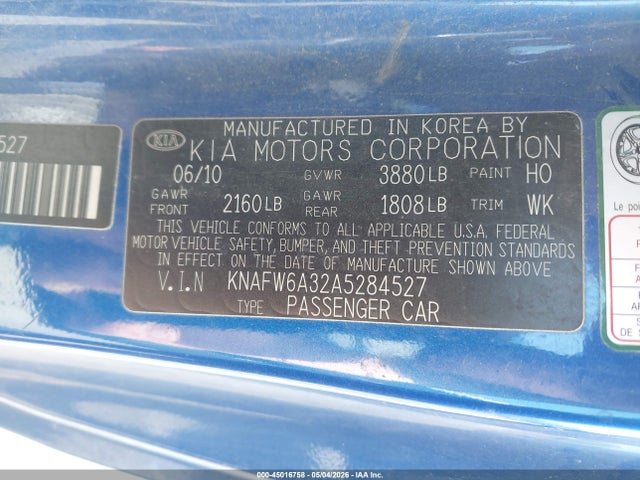 Продажа на аукционе авто 2010 Kia Forte Koup Sx, vin: KNAFW6A32A5284527, номер лота: 45016758