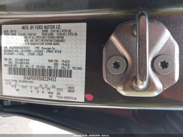 Aukcja sprzedaży 2016 Ford Fusion Titanium, vin: 3FA6P0D92GR239452, numer aukcji: 45016759