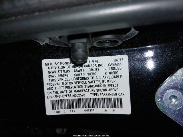 Продажа на аукционе авто 2018 Honda Civic Ex, vin: 2HGFC2F87JH502528, номер лота: 45016762