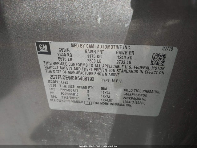 Aukcja sprzedaży 2010 Gmc Terrain Sle-1, vin: 2CTFLCEW8A6408792, numer aukcji: 45016767