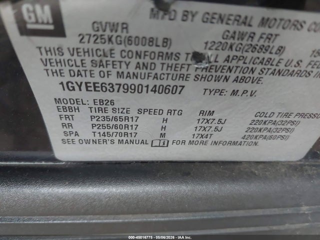 Продажа на аукционе авто 2009 Cadillac Srx V6, vin: 1GYEE637990140607, номер лота: 45016775