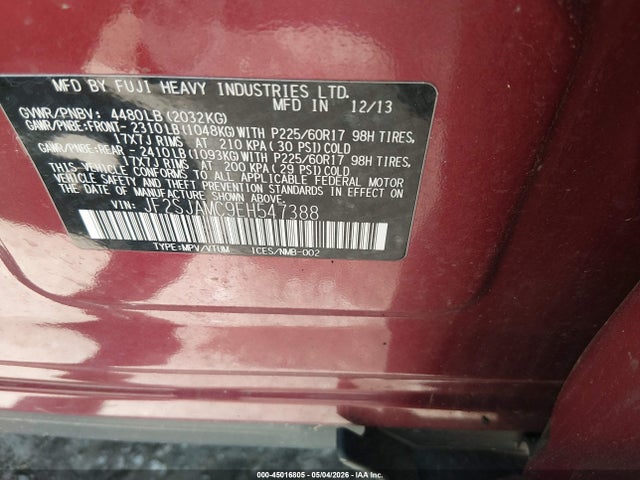 45016805 :رقم المزاد ، JF2SJAMC9EH547388 vin ، 2014 Subaru Forester 2.5i Touring مزاد بيع