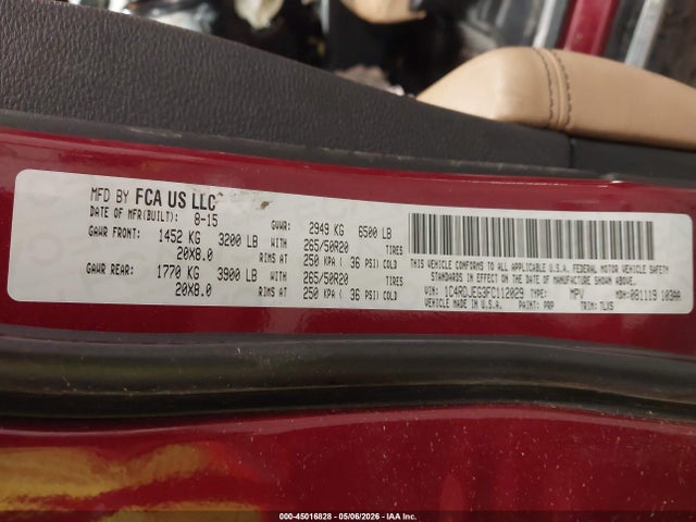 Продажа на аукционе авто 2015 Dodge Durango Citadel, vin: 1C4RDJEG3FC112029, номер лота: 45016828