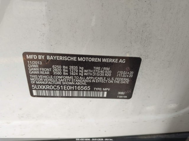 2014 Bmw X5 Xdrive35i მანქანა იყიდება აუქციონზე, vin: 5UXKR0C51E0H16565, აუქციონის ნომერი: 45016890