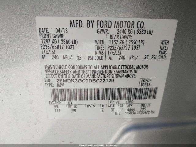 Продажа на аукционе авто 2013 Ford Edge Se, vin: 2FMDK3GC0DBC22129, номер лота: 45016899