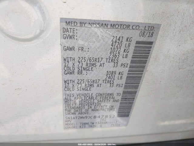 5N1AT2MV9JC847852 Nissan ROGUE SV