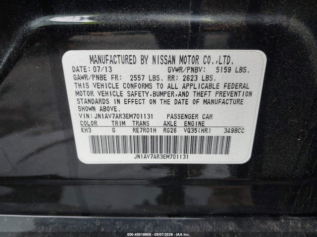 2014 Infiniti Q50 Hybrid Premium მანქანა იყიდება აუქციონზე, vin: JN1AV7AR3EM701131, აუქციონის ნომერი: 45016908