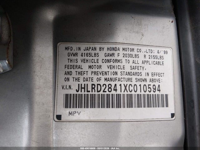 Продажа на аукционе авто 1999 Honda Cr-v Lx, vin: JHLRD2841XC010594, номер лота: 45016909