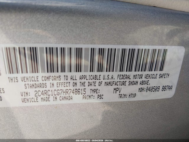 2017 Chrysler Pacifica Lx მანქანა იყიდება აუქციონზე, vin: 2C4RC1CG7HR748615, აუქციონის ნომერი: 45016922