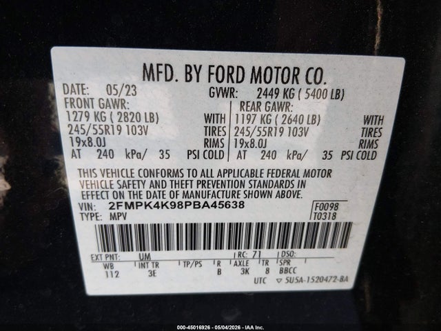 Продаж на аукціоні авто 2023 Ford Edge Titanium, vin: 2FMPK4K98PBA45638, номер лоту: 45016926