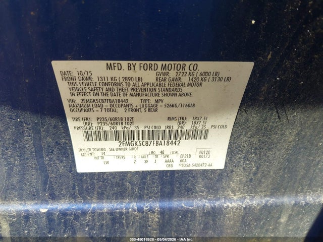 Aukcja sprzedaży 2015 Ford Flex Sel, vin: 2FMGK5C87FBA18442, numer aukcji: 45016928