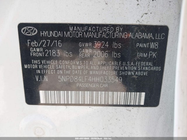 2017 Hyundai Elantra Se მანქანა იყიდება აუქციონზე, vin: 5NPD84LF4HH033549, აუქციონის ნომერი: 45016948
