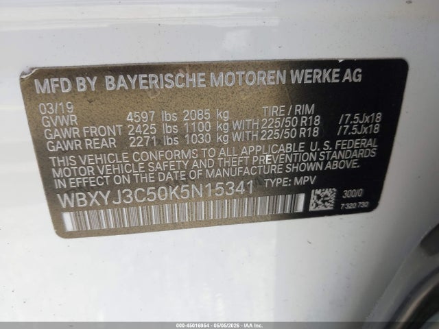 2019 Bmw X2 Sdrive28i მანქანა იყიდება აუქციონზე, vin: WBXYJ3C50K5N15341, აუქციონის ნომერი: 45016954