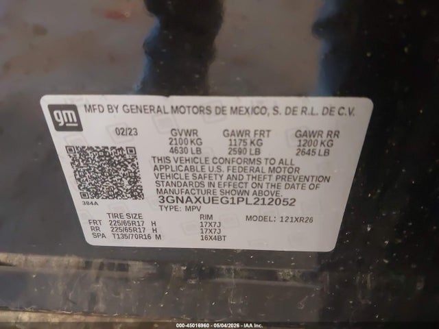 Aukcja sprzedaży 2023 Chevrolet Equinox Awd Lt, vin: 3GNAXUEG1PL212052, numer aukcji: 45016960