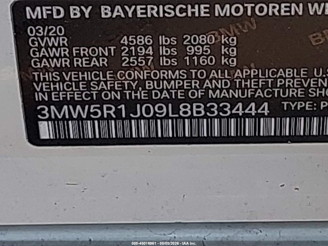 Продажа на аукционе авто 2020 Bmw 330i, vin: 3MW5R1J09L8B33444, номер лота: 45016961