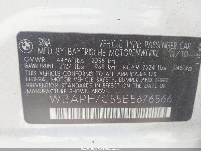 Продаж на аукціоні авто 2011 Bmw 328i, vin: WBAPH7C55BE676566, номер лоту: 45016980