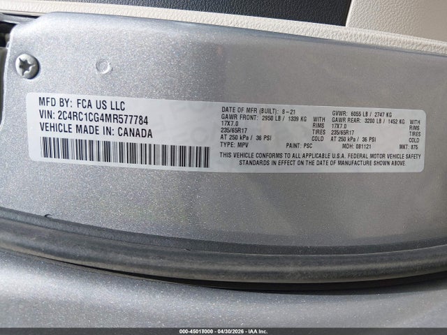 Продаж на аукціоні авто 2021 Chrysler Voyager Lx, vin: 2C4RC1CG4MR577784, номер лоту: 45017000