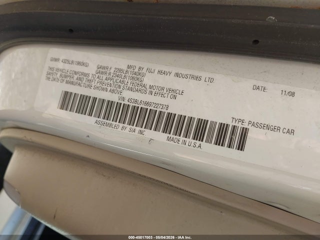 Продаж на аукціоні авто 2009 Subaru Legacy 2.5i, vin: 4S3BL616697227378, номер лоту: 45017003