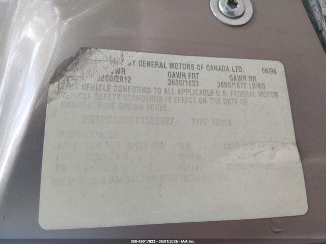 45017023 :رقم المزاد ، 2GTEC19R6T1553927 vin ، 1996 Gmc Sierra C1500 مزاد بيع