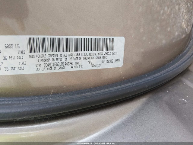 45017026 :رقم المزاد ، 2C4RC1EG3JR144126 vin ، 2018 Chrysler Pacifica Touring L Plus مزاد بيع