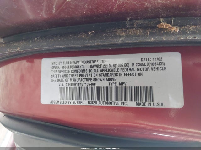 45017036 :رقم المزاد ، 4S4BT61C437107460 vin ، 2003 Subaru Baja مزاد بيع