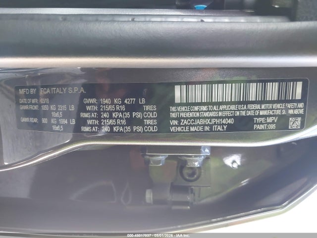 45017037 :رقم المزاد ، ZACCJABHXJPH14040 vin ، 2018 Jeep Renegade Latitude Fwd مزاد بيع