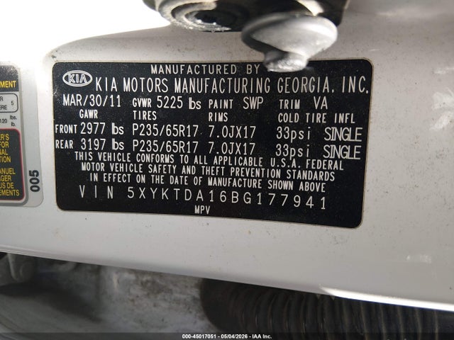 Продаж на аукціоні авто 2011 Kia Sorento Lx, vin: 5XYKTDA16BG177941, номер лоту: 45017051