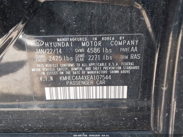 45017058 :رقم المزاد ، KMHEC4A4XEA107544 vin ، 2014 Hyundai Sonata Hybrid Limited مزاد بيع