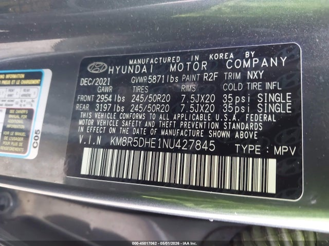 Aukcja sprzedaży 2022 Hyundai Palisade Limited, vin: KM8R5DHE1NU427845, numer aukcji: 45017062