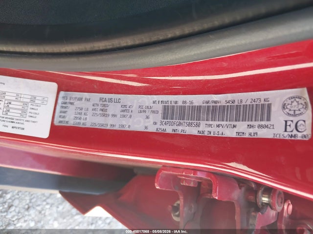 2017 Dodge Journey Gt მანქანა იყიდება აუქციონზე, vin: 3C4PDDFG0HT508580, აუქციონის ნომერი: 45017068