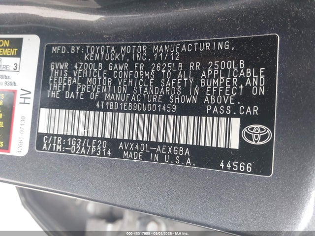 Aukcja sprzedaży 2013 Toyota Avalon Hybrid Xle Touring, vin: 4T1BD1EB9DU001459, numer aukcji: 45017085