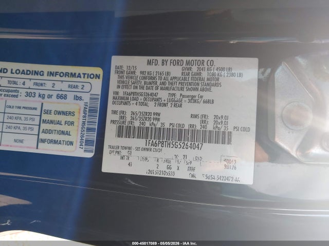 Ford Mustang Ecoboost 2016 1FA6P8TH5G5264047 Image 9