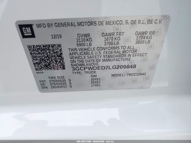 Aukcja sprzedaży 2020 Chevrolet Silverado 1500 2wd  Short Bed Rst, vin: 3GCPWDED7LG209848, numer aukcji: 45017096