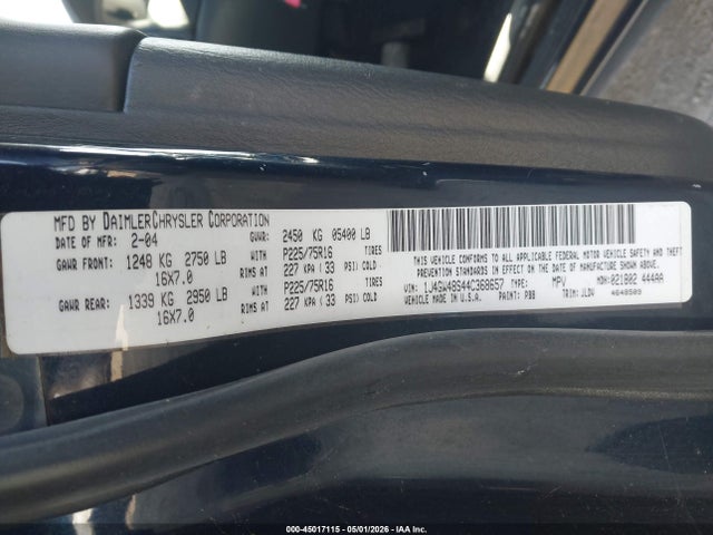 2004 Jeep Grand Cherokee Laredo მანქანა იყიდება აუქციონზე, vin: 1J4GW48S44C368657, აუქციონის ნომერი: 45017115