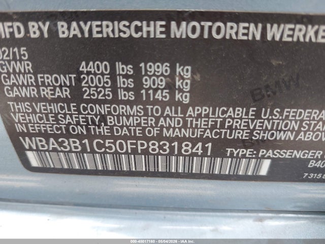 Продаж на аукціоні авто 2015 Bmw 320i, vin: WBA3B1C50FP831841, номер лоту: 45017160