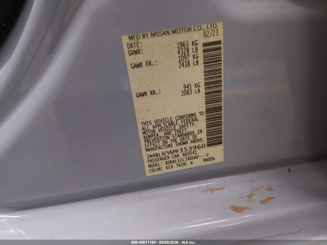 Продажа на аукционе авто 2023 Nissan Altima Sr Fwd, vin: 1N4BL4CV6PN353960, номер лота: 45017165