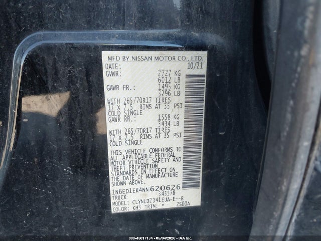 Продаж на аукціоні авто 2022 Nissan Frontier, vin: 1N6ED1EK4NN620626, номер лоту: 45017184