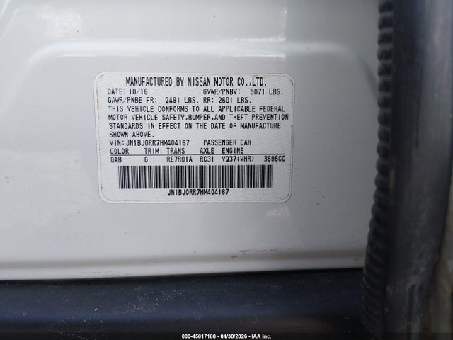 Aukcja sprzedaży 2017 Infiniti Qx50, vin: JN1BJ0RR7HM404167, numer aukcji: 45017188