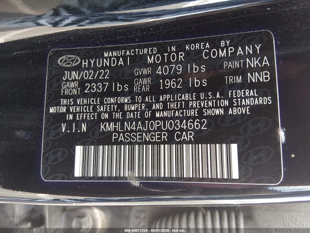 45017205 :رقم المزاد ، KMHLN4AJ0PU034662 vin ، 2023 Hyundai Elantra Hybrid Limited مزاد بيع