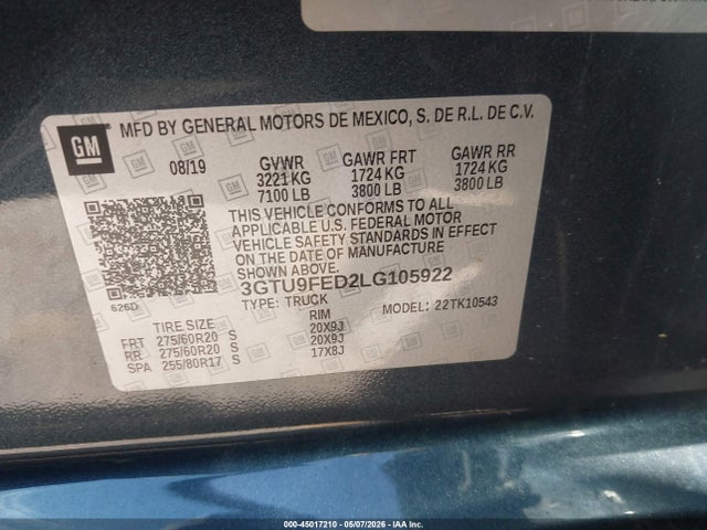 Продаж на аукціоні авто 2020 Gmc Sierra 1500 4wd  Short Box Denali, vin: 3GTU9FED2LG105922, номер лоту: 45017210