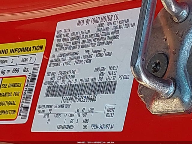 Ford Mustang Ecoboost 2017 1FA6P8TH5H5240686 Image 9