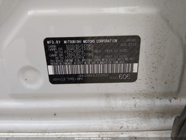 Aukcja sprzedaży 2020 Mitsubishi Outlander Phev Gt S-awc/sel S-awc, vin: JA4J24A53LZ009902, numer aukcji: 45017275