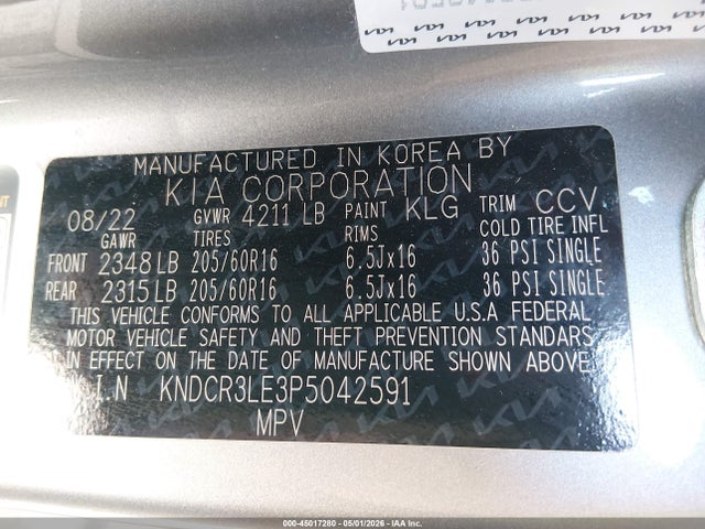 KNDCR3LE3P5042591 KIA NIRO EX