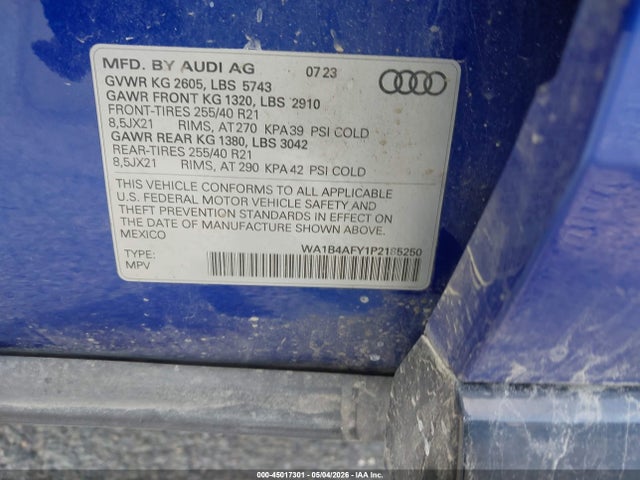 WA1B4AFY1P2185250 Audi Sq5 Premium Plus Tfsi Quattro Tiptronic